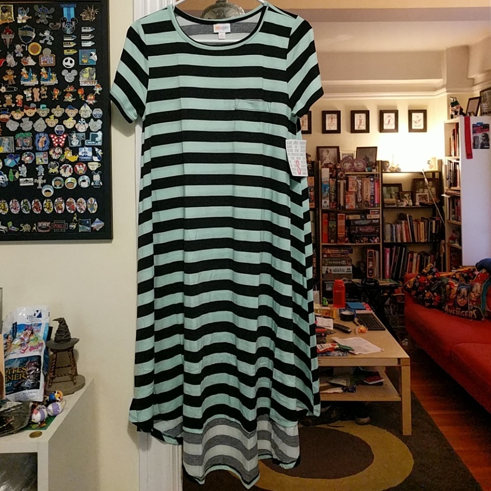 BMWT NEW LuLaRoe Carly Size S Mint & Black Stripes